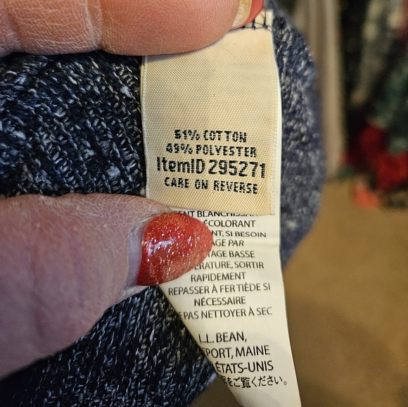 #032 LL BEAN- Easy Knit Open Front Bright Navy Blue/White Cardigan-sz. XL - Picture 4 of 7